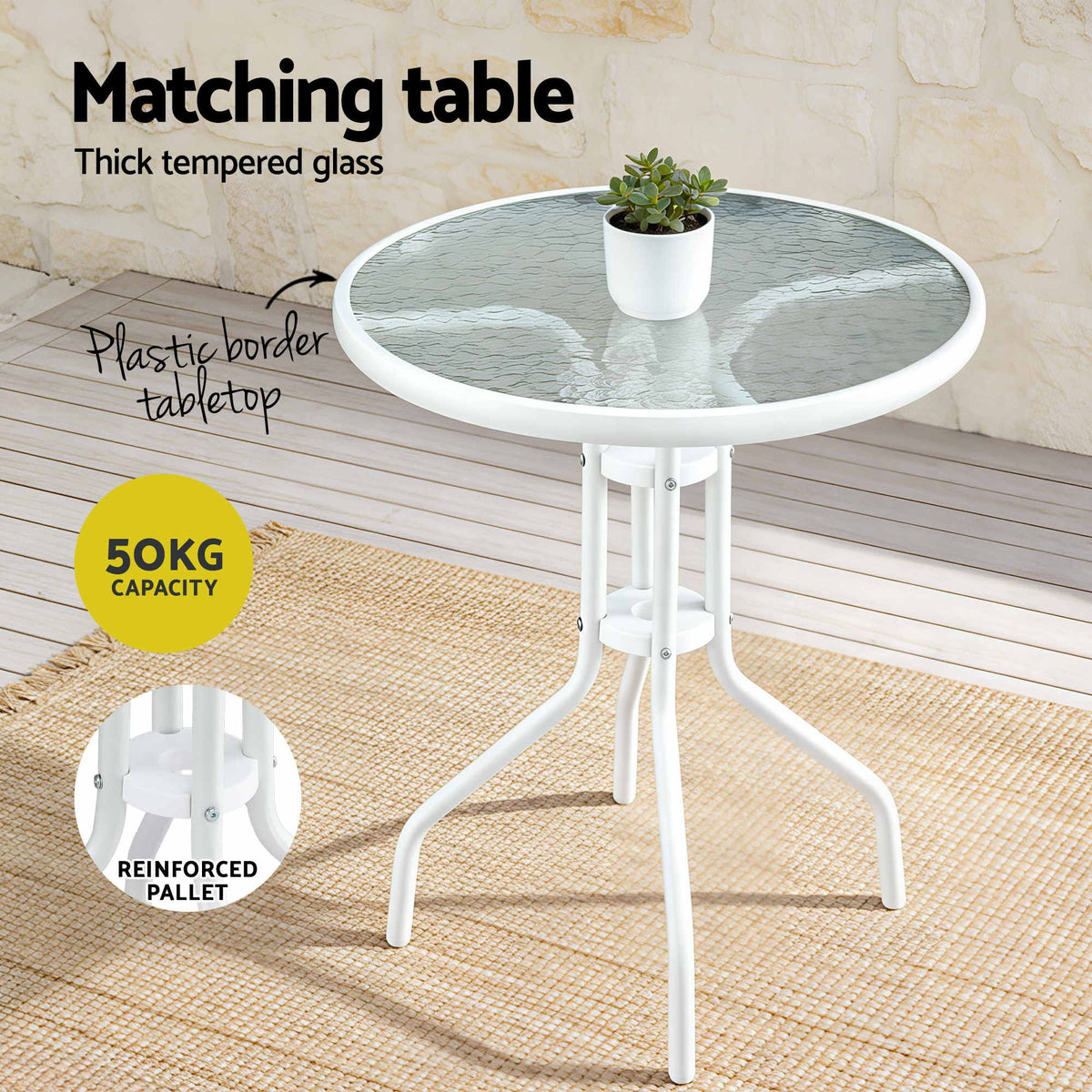 Gardeon 5PC Bistro Set Outdoor Table and Chairs Stackable Patio Furniture White-Furniture > Outdoor > Outdoor Dining Sets-PEROZ Accessories