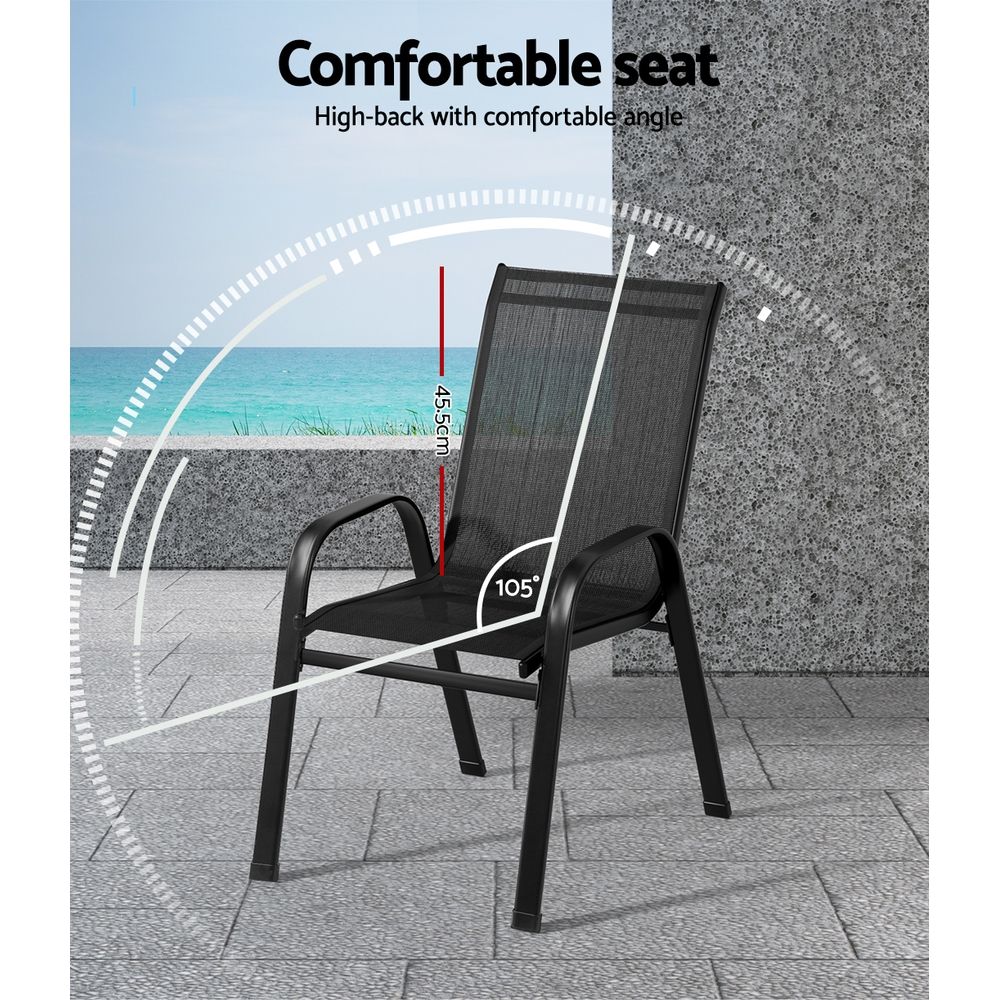 Gardeon 2PC Outdoor Dining Chairs Stackable Lounge Chair Patio Furniture Black-Outdoor Chairs-PEROZ Accessories