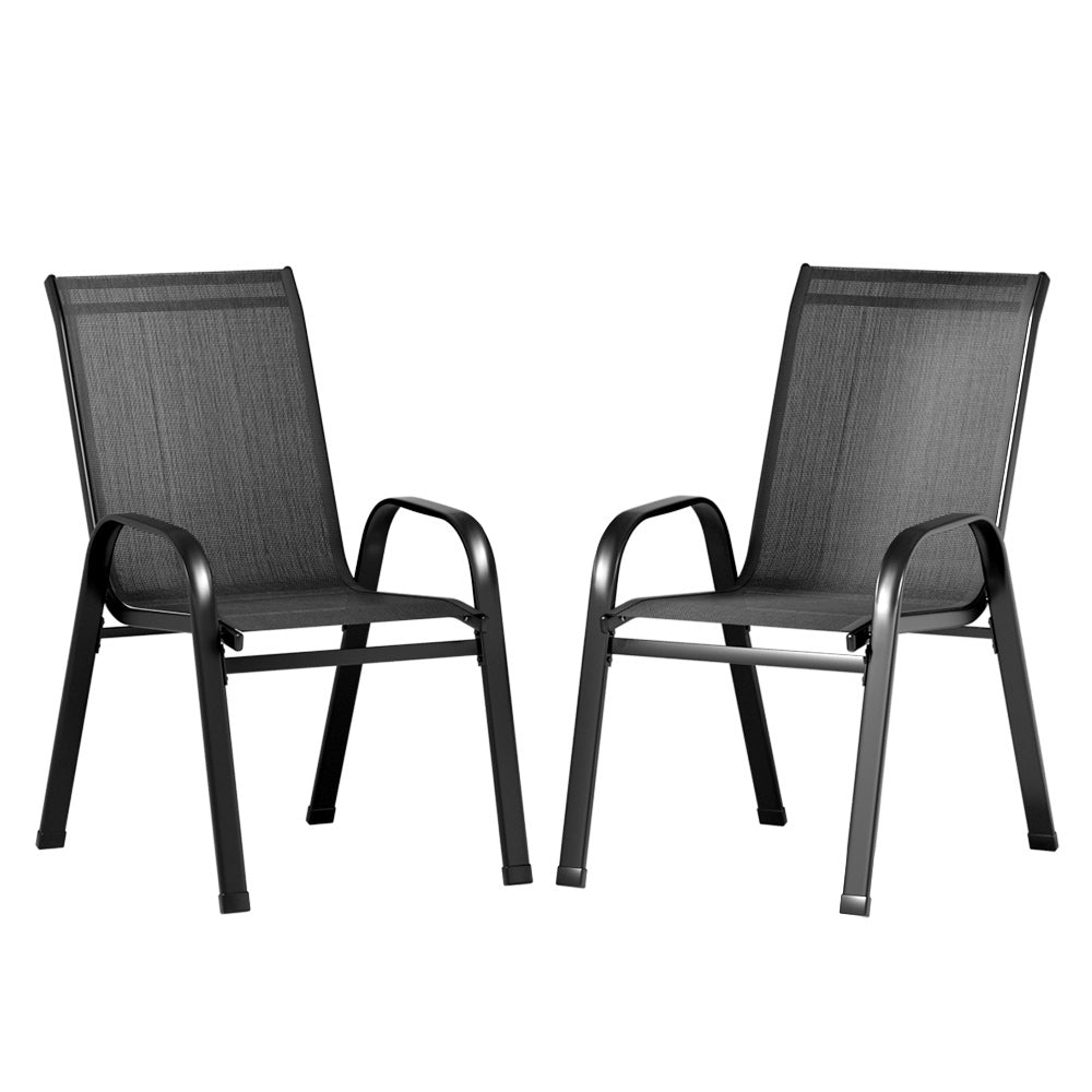 Gardeon 2PC Outdoor Dining Chairs Stackable Lounge Chair Patio Furniture Black-Outdoor Chairs-PEROZ Accessories