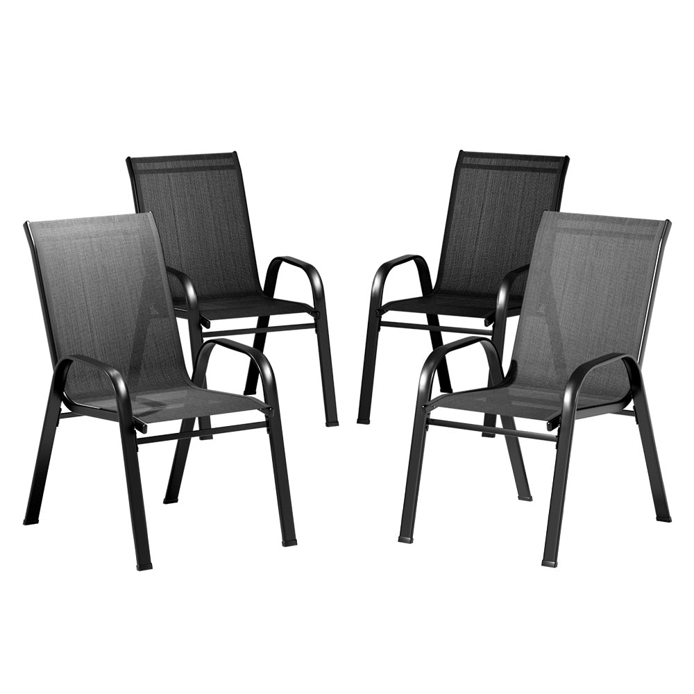 Gardeon 4PC Outdoor Dining Chairs Stackable Lounge Chair Patio Furniture Black-Outdoor Chairs-PEROZ Accessories