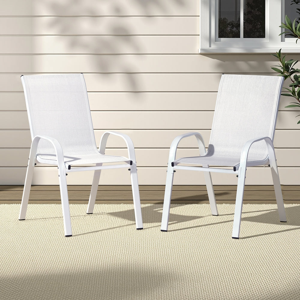 Gardeon 2PC Outdoor Dining Chairs Stackable Lounge Chair Patio Furniture White-Furniture > Outdoor > Outdoor Chairs-PEROZ Accessories