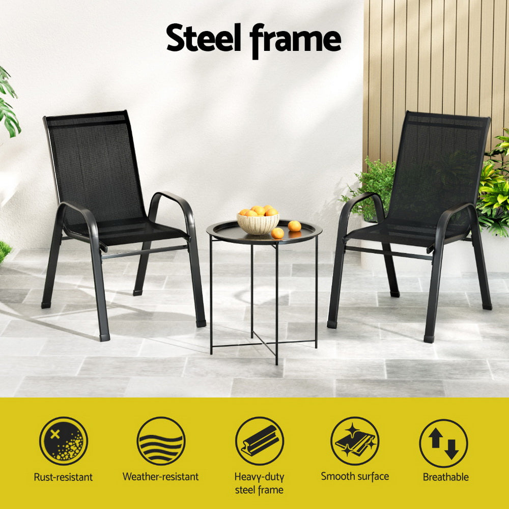 Gardeon 3PC Outdoor Bistro Set Patio Furniture Table and Chairs Stackable Black-Furniture > Outdoor > Outdoor Sofas & Lounge Sets-PEROZ Accessories