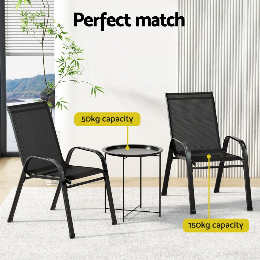 Gardeon 3PC Outdoor Bistro Set Patio Furniture Table and Chairs Stackable Black-Furniture > Outdoor > Outdoor Sofas & Lounge Sets-PEROZ Accessories