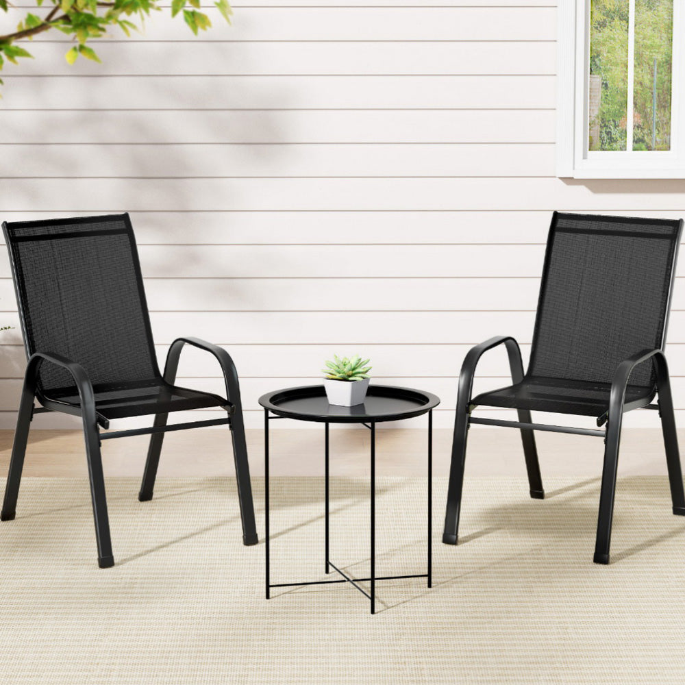 Gardeon 3PC Outdoor Bistro Set Patio Furniture Table and Chairs Stackable Black-Furniture > Outdoor > Outdoor Sofas & Lounge Sets-PEROZ Accessories