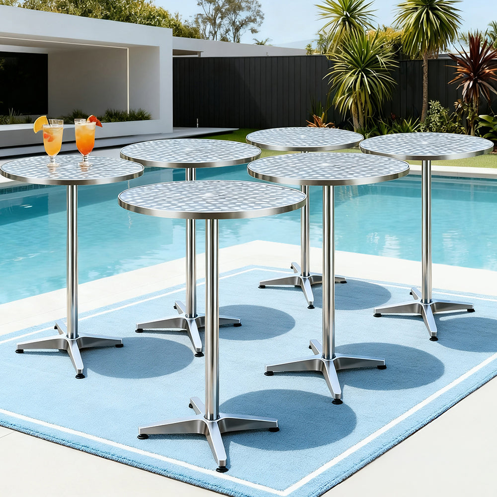 Gardeon Set of 6 Outdoor Bar Table Aluminium Round 70/110CM-Outdoor Tables-PEROZ Accessories