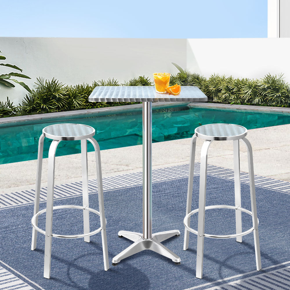 Gardeon 3-Piece Outdoor Bar Set Bistro Table Stools Adjustable Square Cafe-Outdoor Bar Sets-PEROZ Accessories