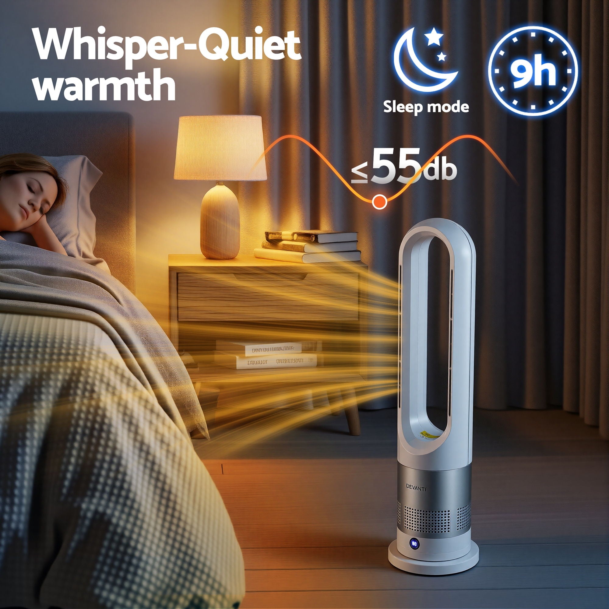 Devanti Bladeless Tower Fan Heater and Cooler 2in1 Portable Oscillation Fan for Bedroom Room Office Use White-Appliances > Heaters > Electric Heaters-PEROZ Accessories