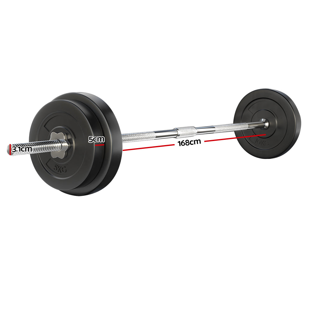 Everfit 38kg Barbell Set Weight Plates Bar Lifting Bench 168cm-Sports & Fitness > Exercise, Gym & Fitness > Exercise Benches-PEROZ Accessories