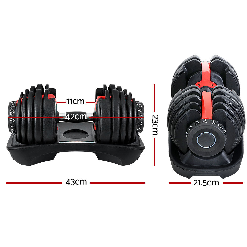Everfit 24kg Dumbbells Adjustable Dumbbell Weight Plates Home Gym 2pcs-Sports & Fitness > Exercise, Gym & Fitness > Free Weights-PEROZ Accessories