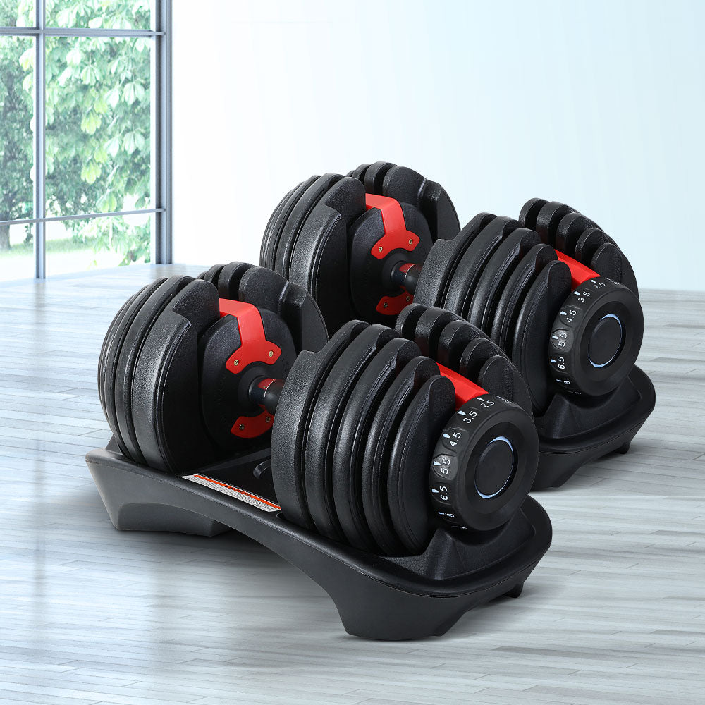 Everfit 24kg Dumbbells Adjustable Dumbbell Weight Plates Home Gym 2pcs-Sports & Fitness > Exercise, Gym & Fitness > Free Weights-PEROZ Accessories