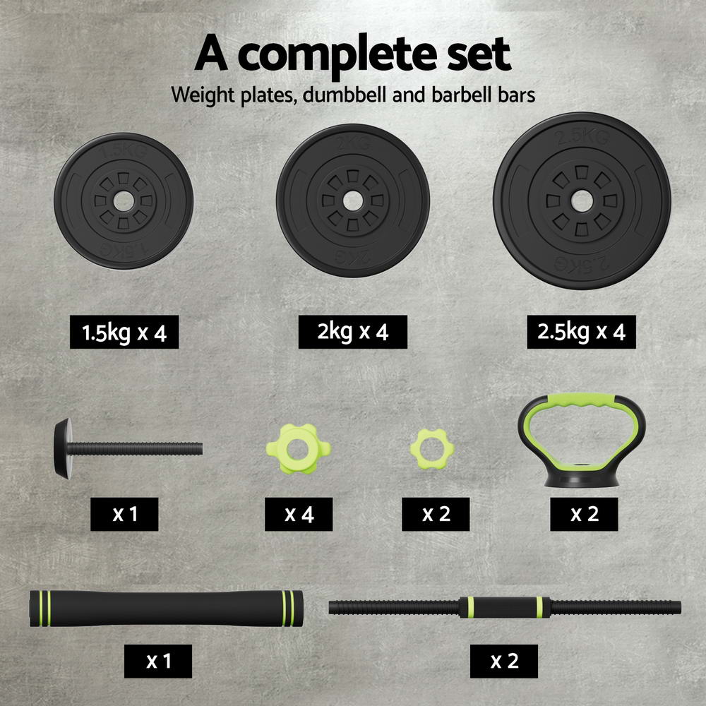 Everfit 25kg Adjustable Dumbbells Set Kettle Bell Weight Plates Barbells Gym-Sports & Fitness > Exercise, Gym & Fitness > Free Weights-PEROZ Accessories