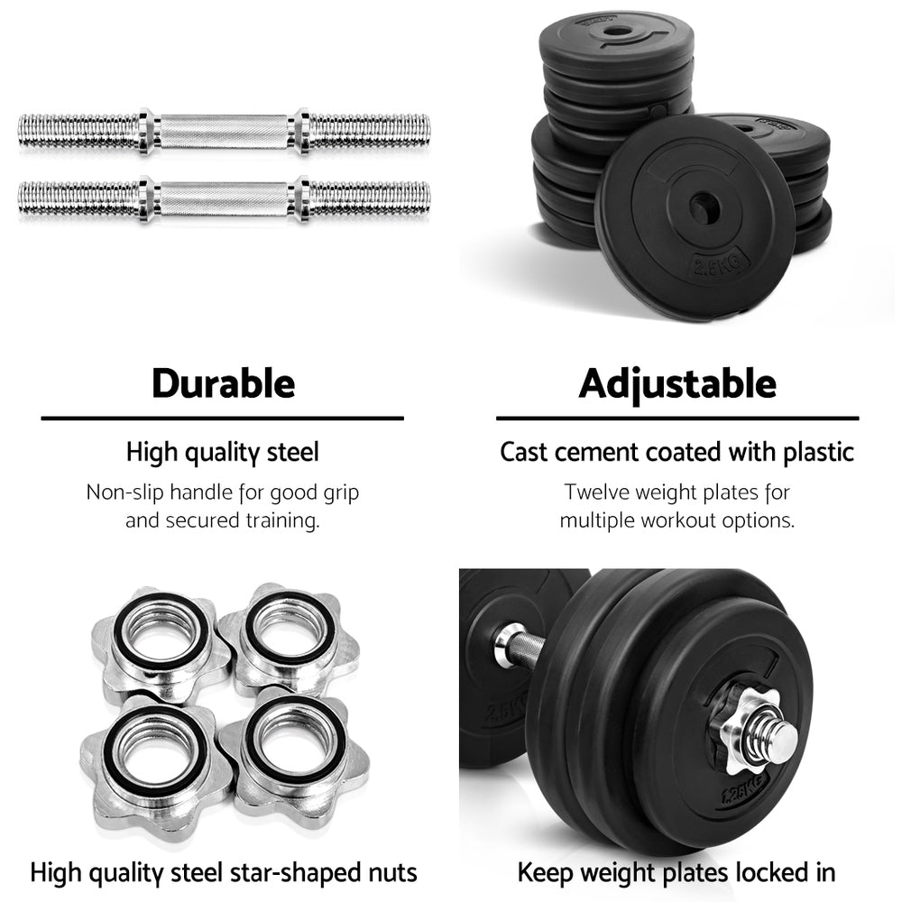 Everfit 30kg Dumbbell Set Weight Plates Dumbbells Lifting Bench-Sports & Fitness > Exercise, Gym & Fitness > Free Weights-PEROZ Accessories