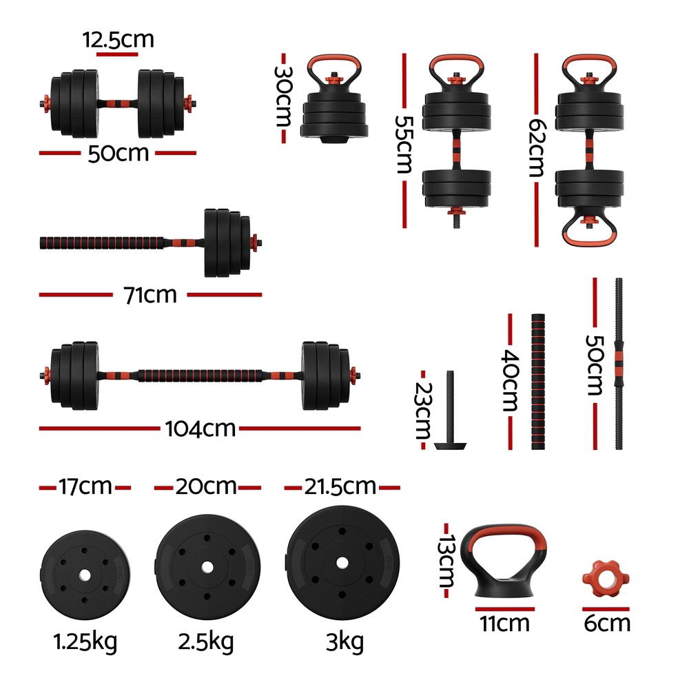Everfit 40kg Adjustable Dumbbells Set Kettle Bell Weight Plates Barbells Gym-Sports & Fitness > Exercise, Gym & Fitness > Free Weights-PEROZ Accessories