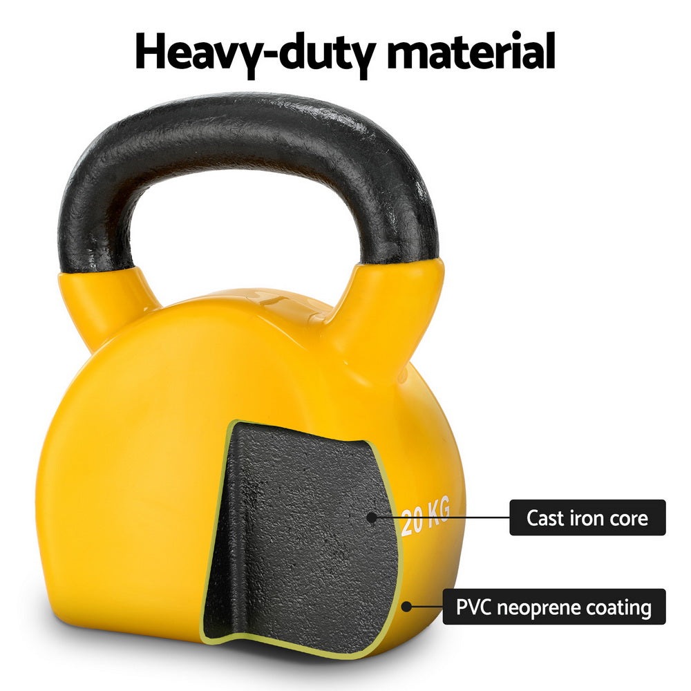 Everfit 20kg Kettlebell Set Weightlifting Bench Dumbbells Kettle Bell Gym Home-Sports & Fitness > Exercise, Gym & Fitness > Free Weights-PEROZ Accessories