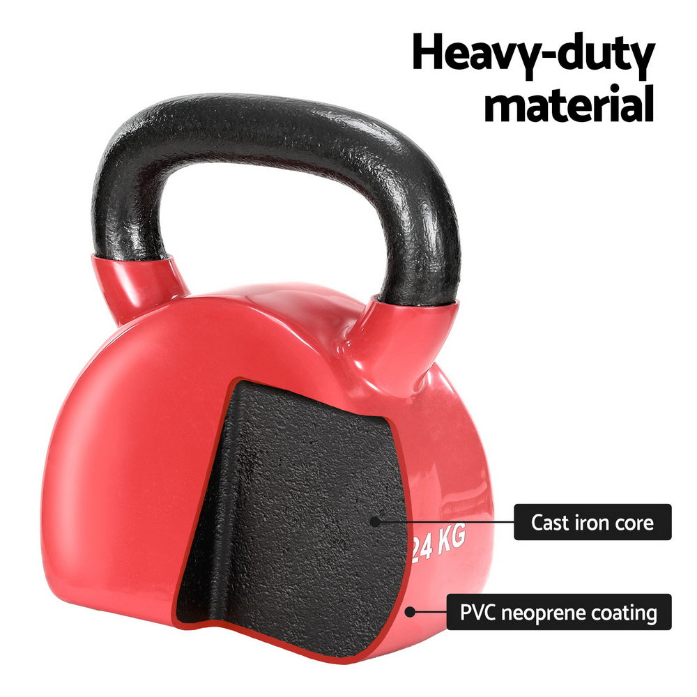 Everfit 24kg Kettlebell Set Weightlifting Bench Dumbbells Kettle Bell Gym Home-Sports & Fitness > Exercise, Gym & Fitness > Free Weights-PEROZ Accessories