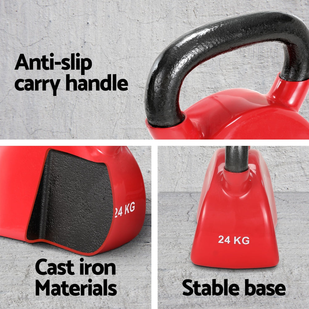 Everfit 24kg Kettlebell Set Weightlifting Bench Dumbbells Kettle Bell Gym Home-Sports & Fitness > Exercise, Gym & Fitness > Free Weights-PEROZ Accessories