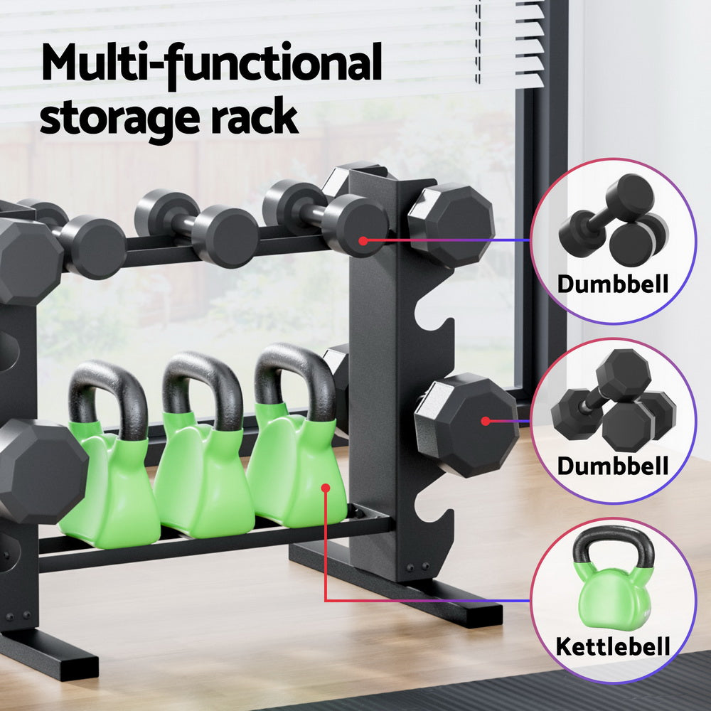 Everfit Dumbbells Rack Dumbbell Kettlebell Stand Home Gym Storage 200kg Capacity-Sports & Fitness > Exercise, Gym & Fitness > Free Weights-PEROZ Accessories