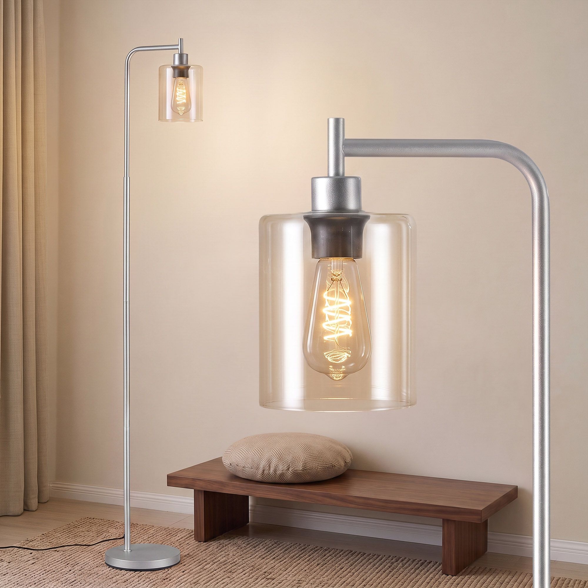 Artiss Floor Lamp Modern Industrial Standing Light with Clear Glass Shade, Silver Metal Tall Lamp for Living Room, Bedroom & Office, Anti-Tipping Weighted Base & Foot Switch (Bulb Not Included)