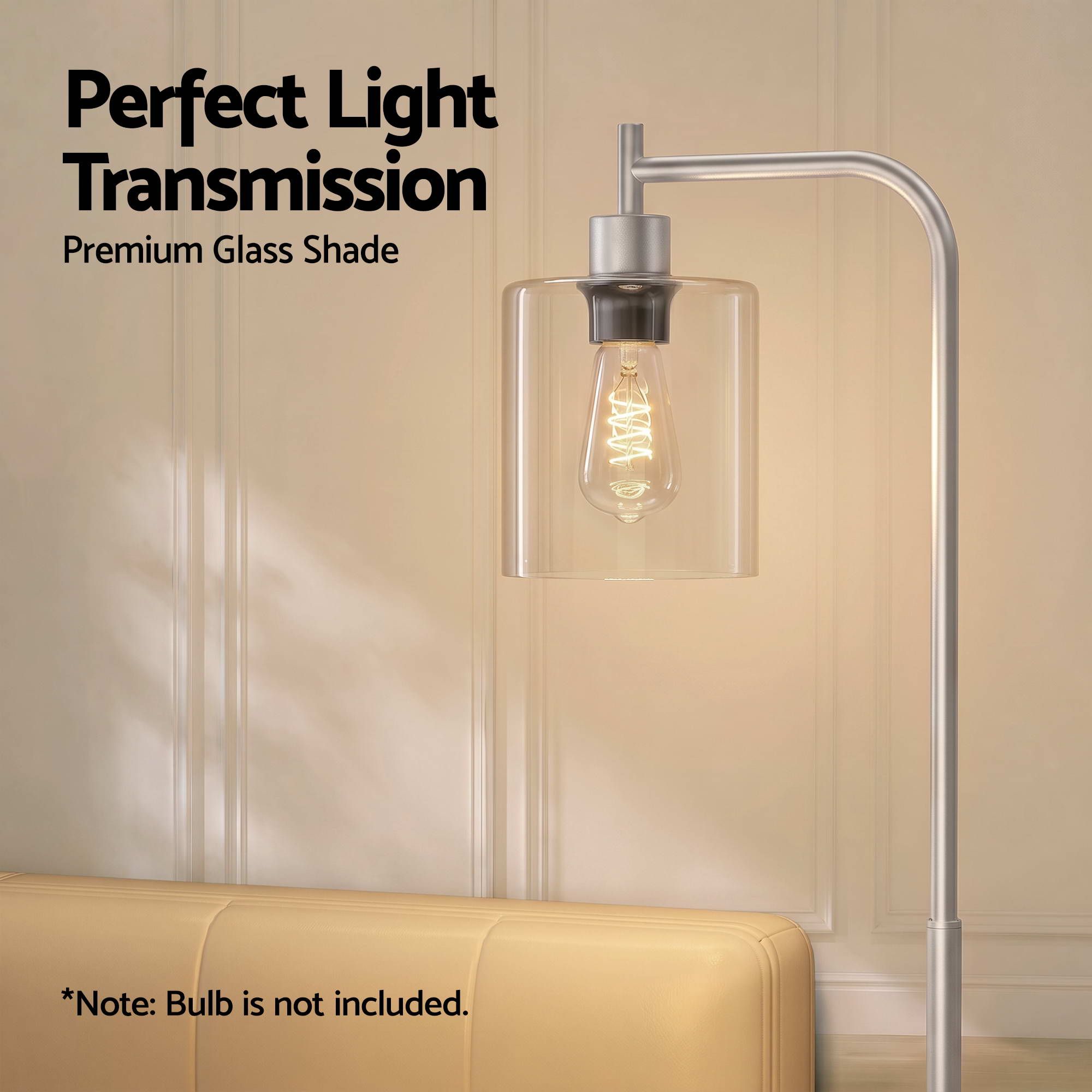 Artiss Floor Lamp Modern Industrial Standing Light with Clear Glass Shade, Silver Metal Tall Lamp for Living Room, Bedroom & Office, Anti-Tipping Weighted Base & Foot Switch (Bulb Not Included)
