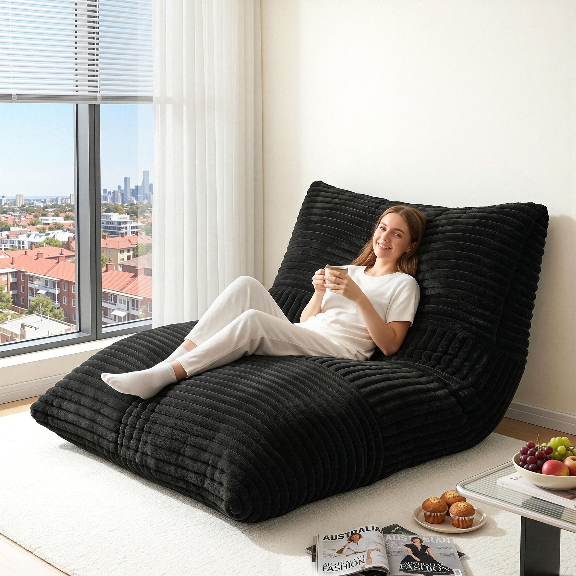 Artiss 3-in-1 Bean Bag Chair for Living Room Convertible Floor Sofa Dark Grey-Furniture > Bar Stools & Chairs > Arm Chairs & Recliners-PEROZ Accessories