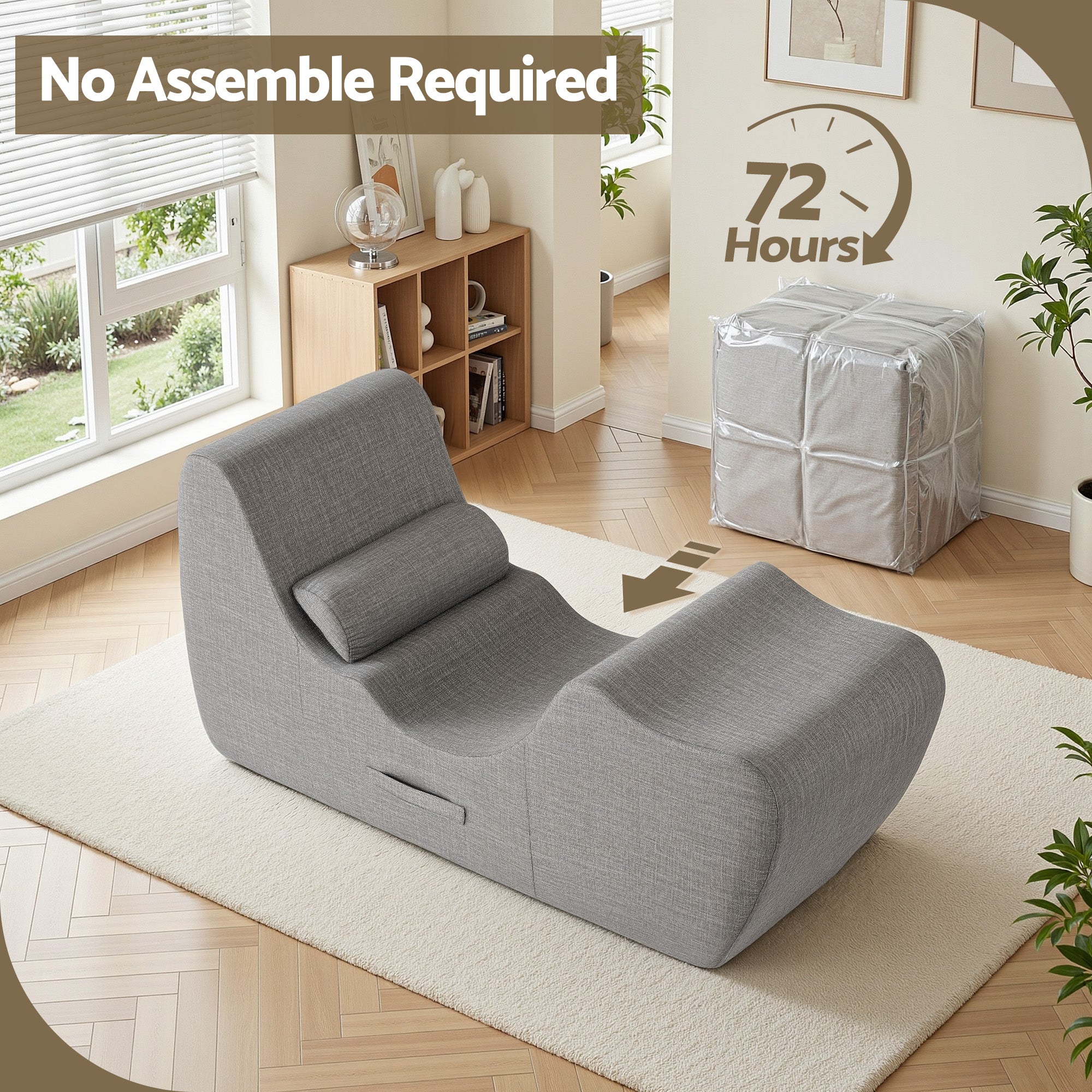 Artiss Chaise Lounge Chair Ergonomic S-Curve Floor Lounger Boneless Lounge Chairs Grey-Furniture > Bar Stools & Chairs > Arm Chairs & Recliners-PEROZ Accessories