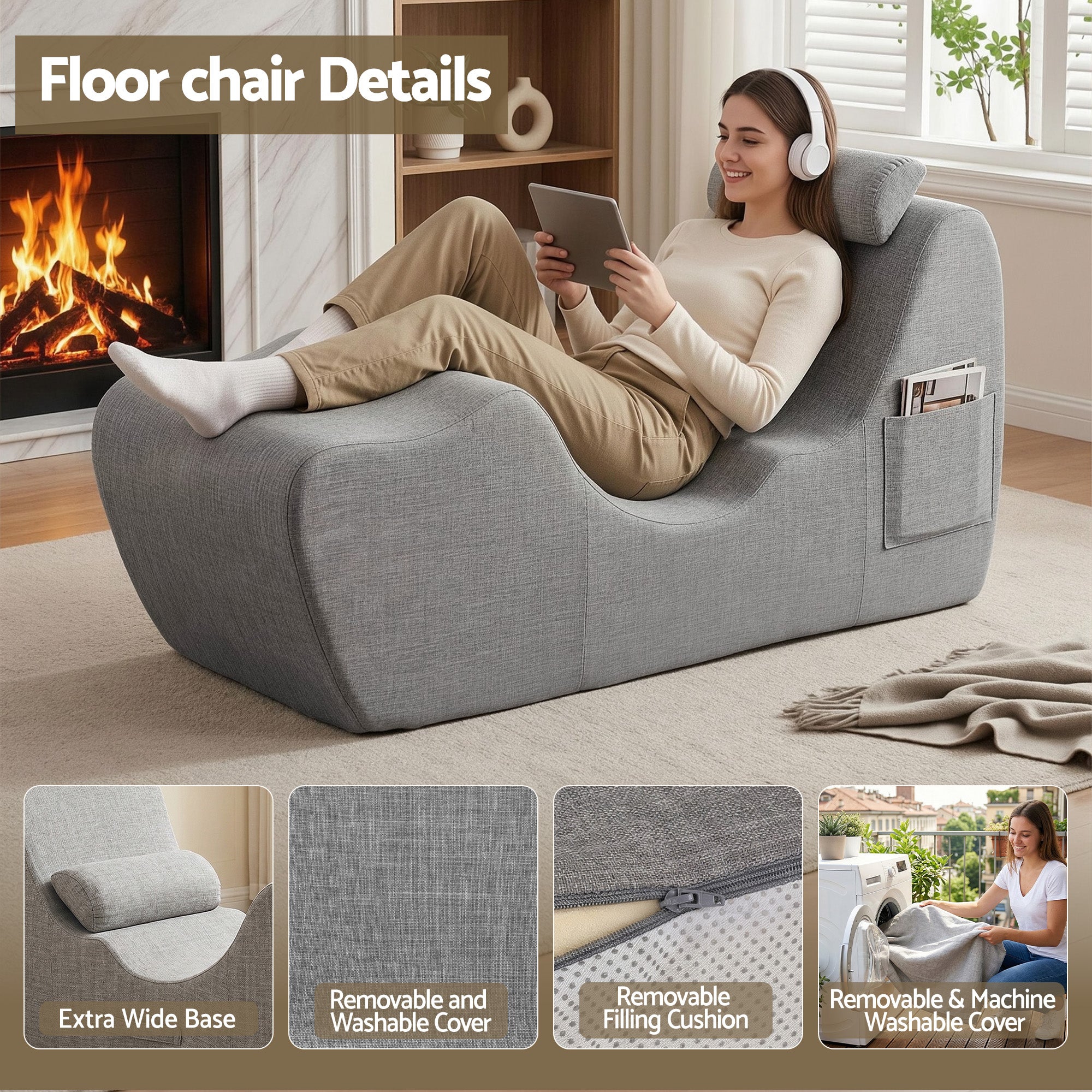 Artiss Chaise Lounge Chair Ergonomic S-Curve Floor Lounger Boneless Lounge Chairs Grey-Furniture > Bar Stools & Chairs > Arm Chairs & Recliners-PEROZ Accessories
