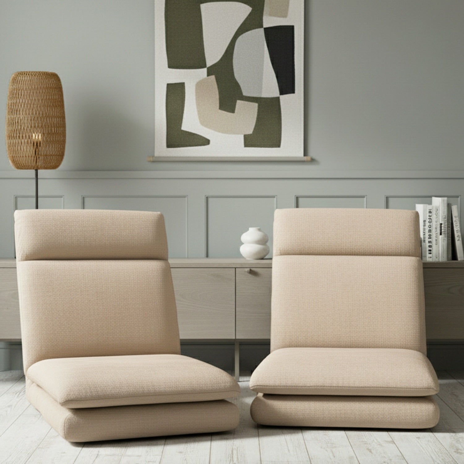 Artiss 2XFloor Chair Sofa Linen Beige-Furniture > Bar Stools & Chairs > Arm Chairs & Recliners-PEROZ Accessories