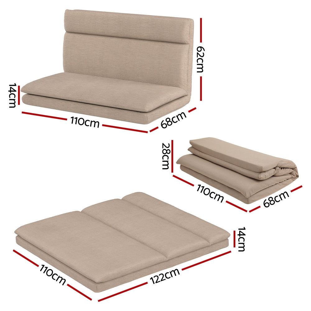 Artiss Floor Lounge Sofa Bed 2 Seater Linen Beige-Furniture > Living Room-PEROZ Accessories