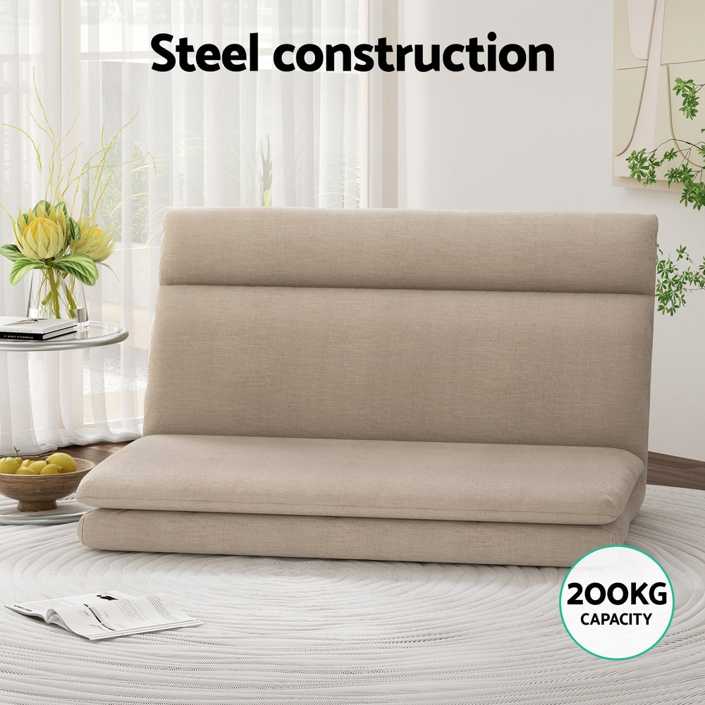 Artiss Floor Lounge Sofa Bed 2 Seater Linen Beige-Furniture > Living Room-PEROZ Accessories