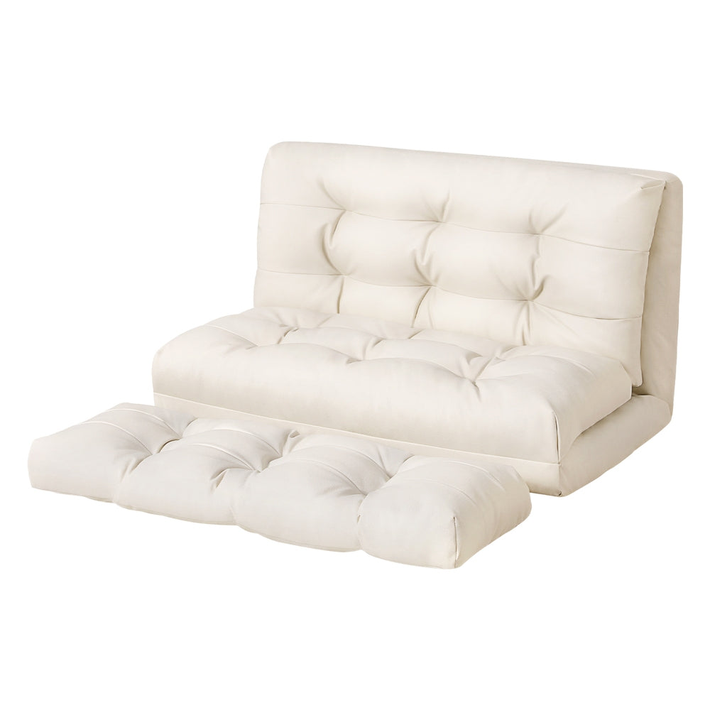 Artiss Floor Lounge Sofa Bed 2 Seater Pillow Leather White-Furniture > Living Room-PEROZ Accessories