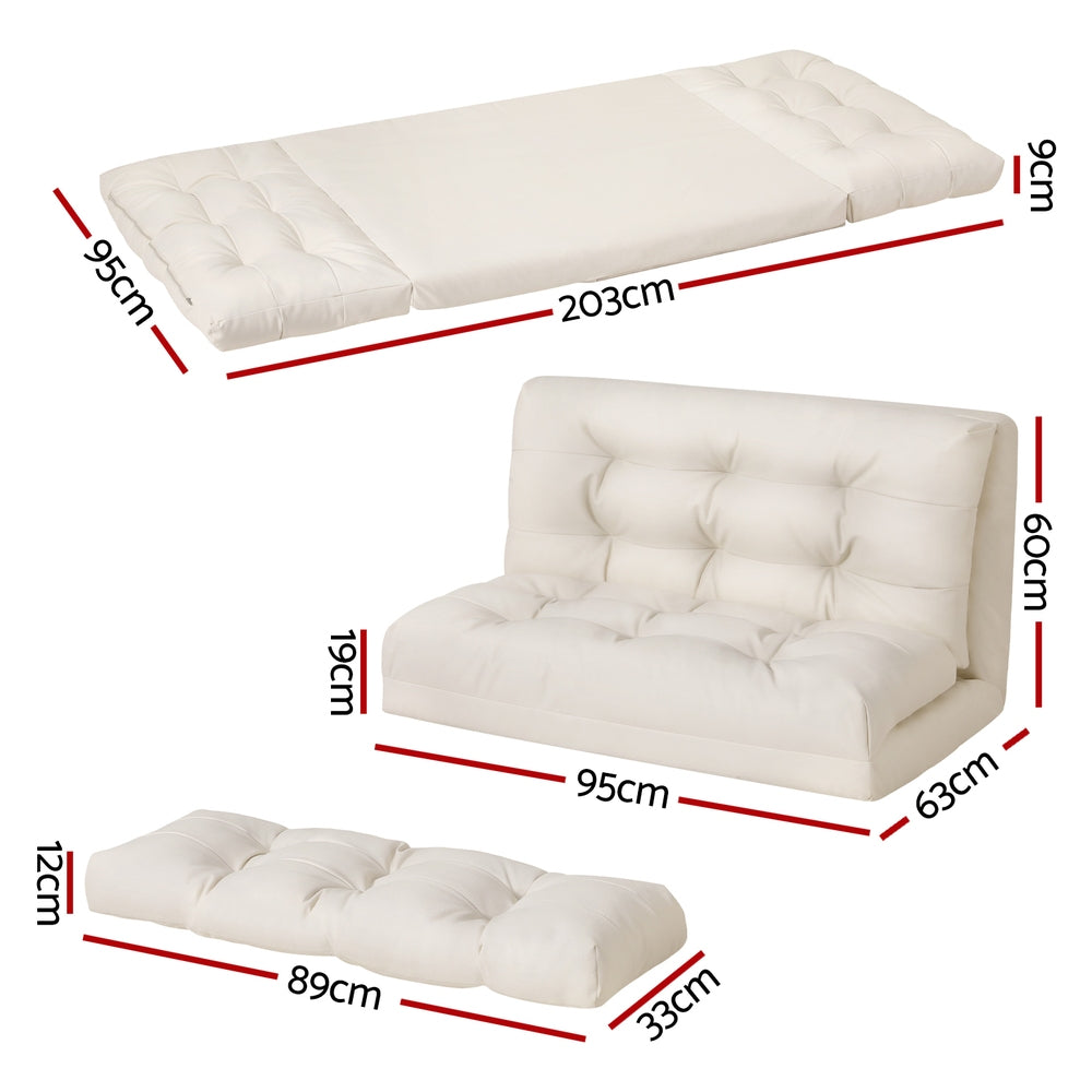 Artiss Floor Lounge Sofa Bed 2 Seater Pillow Leather White-Furniture > Living Room-PEROZ Accessories