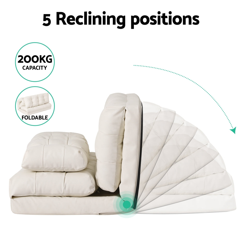 Artiss Floor Lounge Sofa Bed 2 Seater Pillow Leather White-Furniture > Living Room-PEROZ Accessories