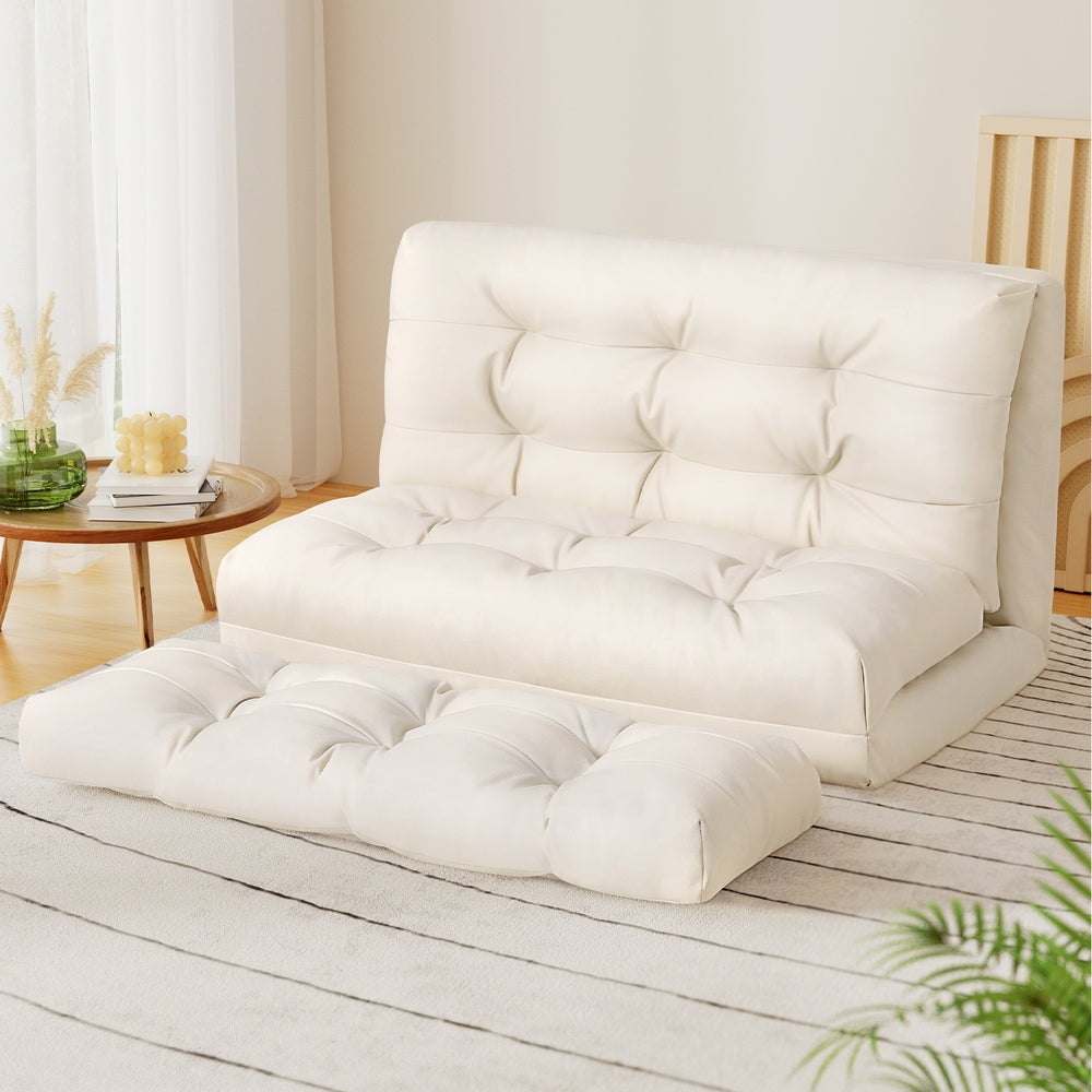 Artiss Floor Lounge Sofa Bed 2 Seater Pillow Leather White-Furniture > Living Room-PEROZ Accessories
