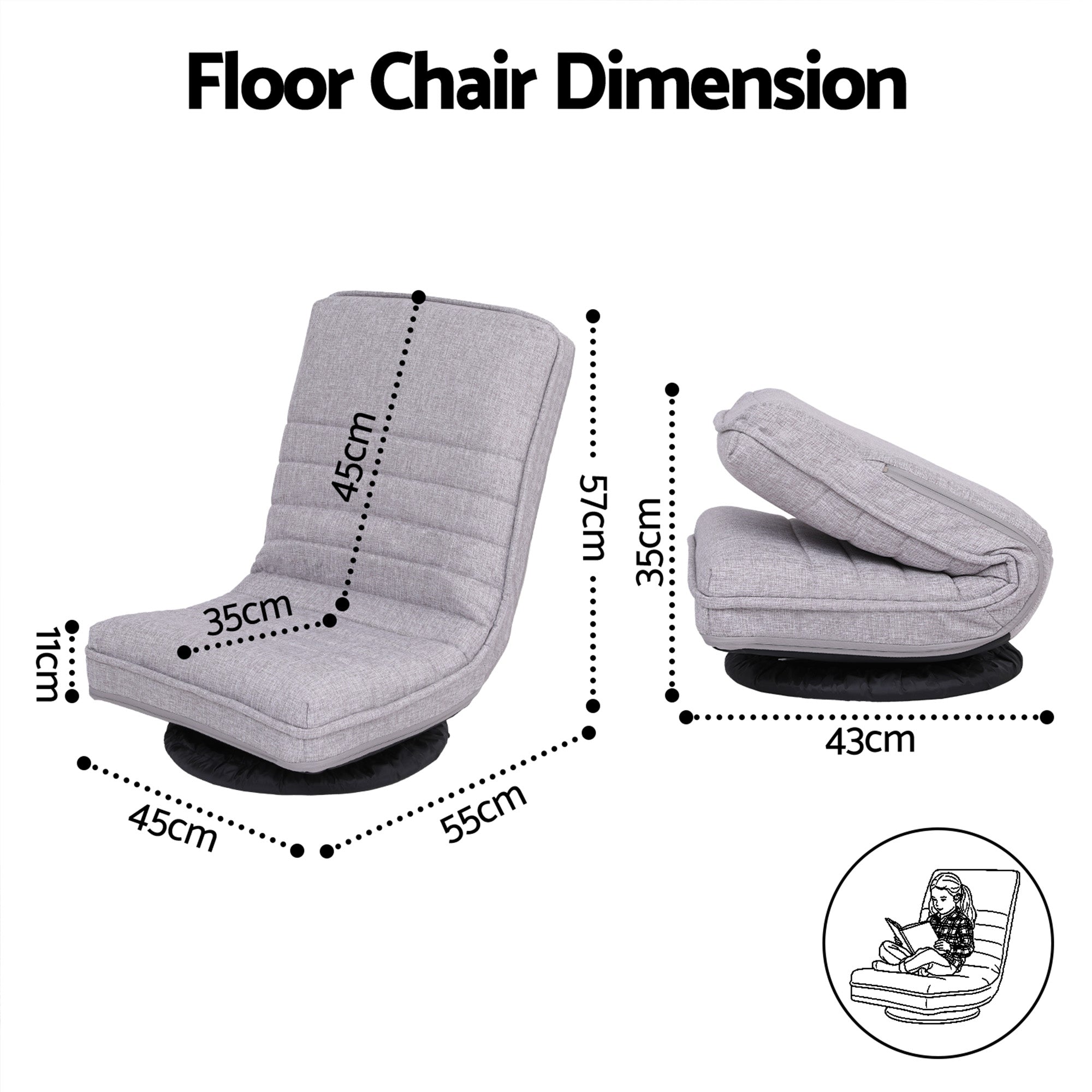 Artiss 2 Swivel Floor Chair 360 Adjustable Foldable Lounge Seat Floor Sofa Chair Grey-Furniture > Bar Stools & Chairs > Arm Chairs & Recliners-PEROZ Accessories