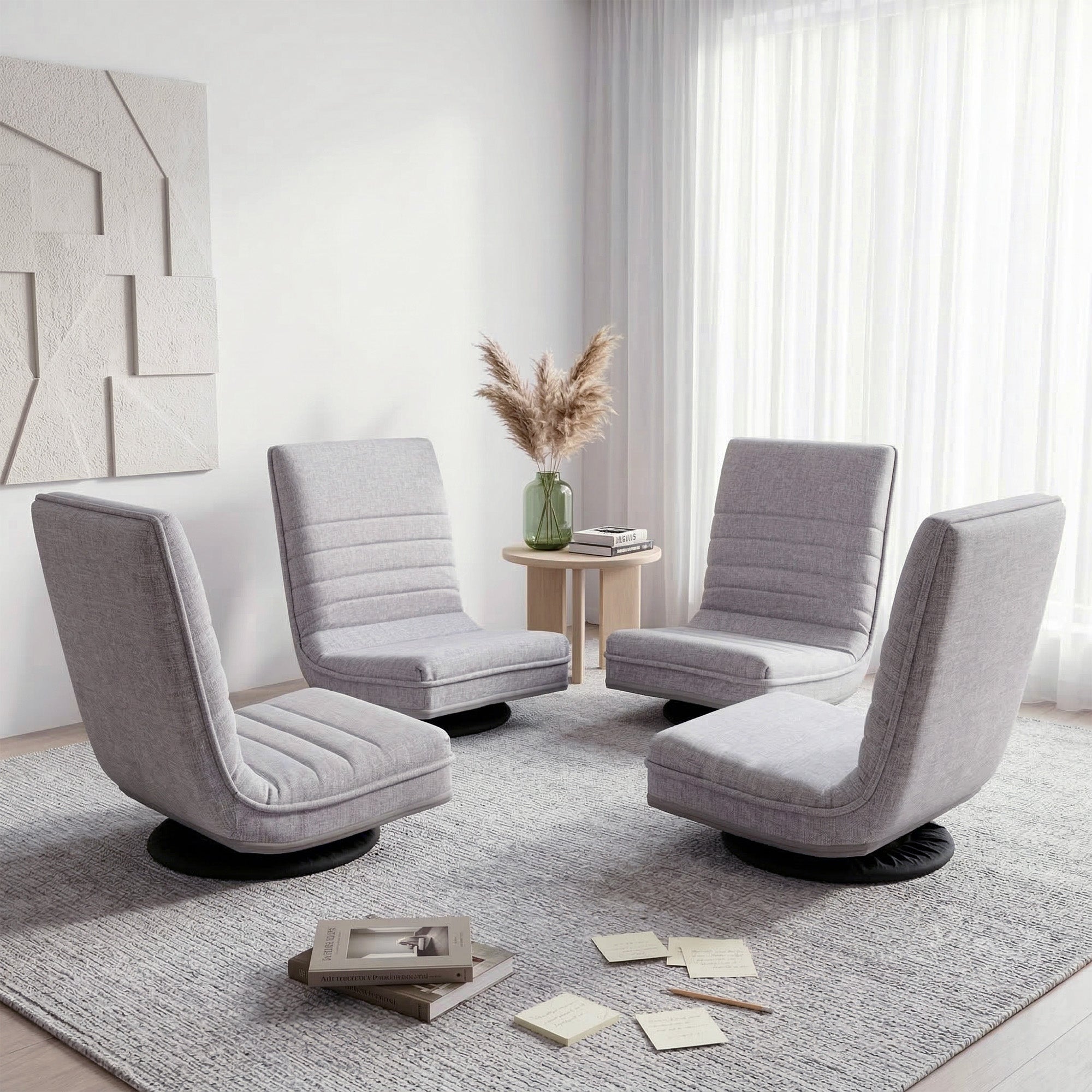Artiss 4PCS Swivel Floor Chair 360 Adjustable Foldable Lounge Seat Floor Sofa Chair Grey-Furniture > Bar Stools & Chairs > Arm Chairs & Recliners-PEROZ Accessories