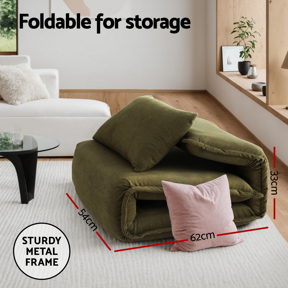 Artiss Floor Lounge Sofa Bed Foldable Green-Furniture > Bar Stools & Chairs > Arm Chairs & Recliners-PEROZ Accessories