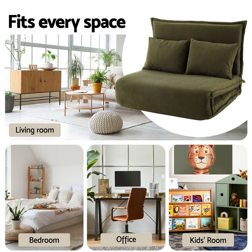 Artiss Floor Lounge Sofa Bed Foldable 2 Seater Green-Furniture > Bar Stools & Chairs > Arm Chairs & Recliners-PEROZ Accessories