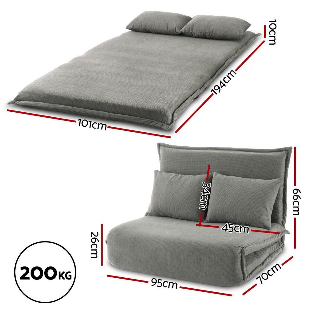 Artiss Floor Lounge Sofa Bed Foldable 2 Seater Grey-Furniture > Bar Stools & Chairs > Arm Chairs & Recliners-PEROZ Accessories