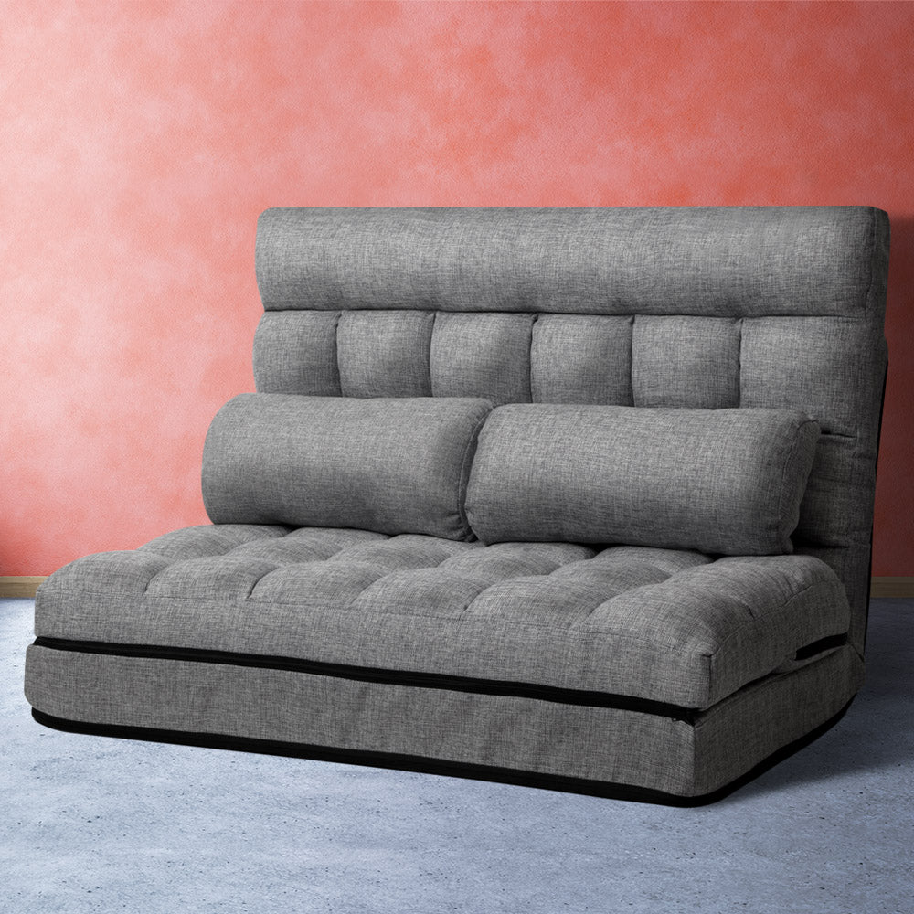 Artiss Lounge Sofa Bed 2-seater Grey Fabric-Furniture > Living Room-PEROZ Accessories