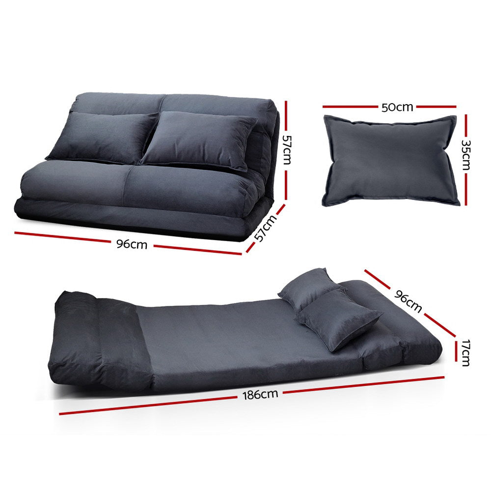 Artiss Floor Lounge Sofa Bed 2-seater Charcoal Suede-Furniture > Living Room-PEROZ Accessories