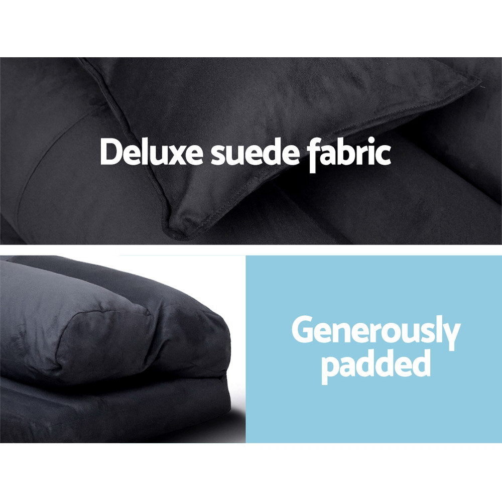 Artiss Floor Lounge Sofa Bed 2-seater Charcoal Suede-Furniture > Living Room-PEROZ Accessories