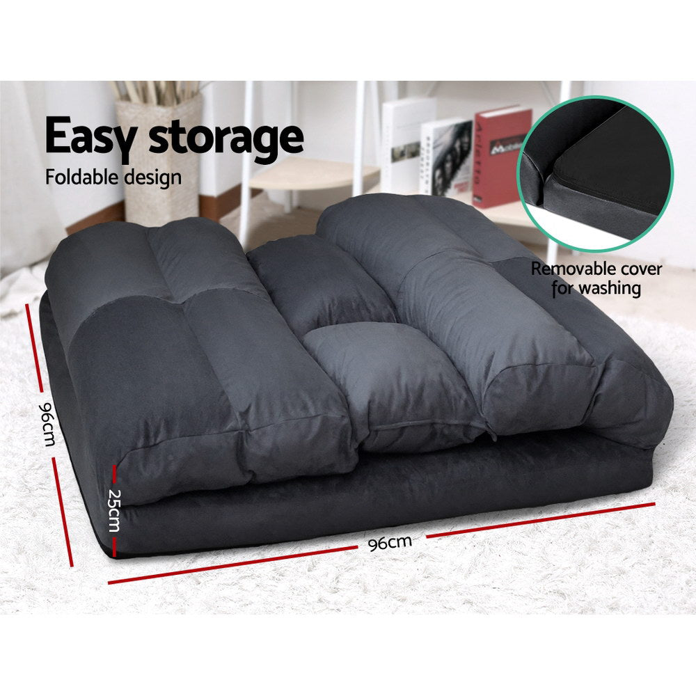 Artiss Floor Lounge Sofa Bed 2-seater Charcoal Suede-Furniture > Living Room-PEROZ Accessories