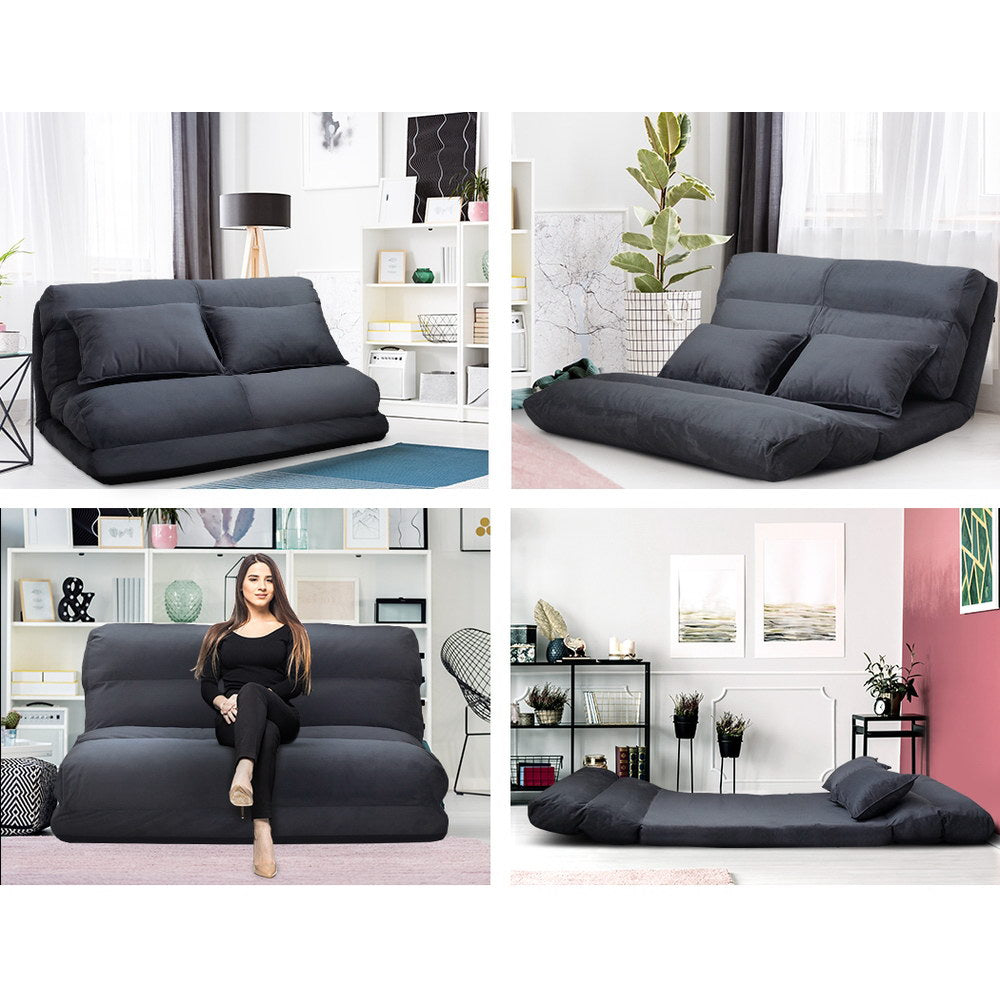 Artiss Floor Lounge Sofa Bed 2-seater Charcoal Suede-Furniture > Living Room-PEROZ Accessories