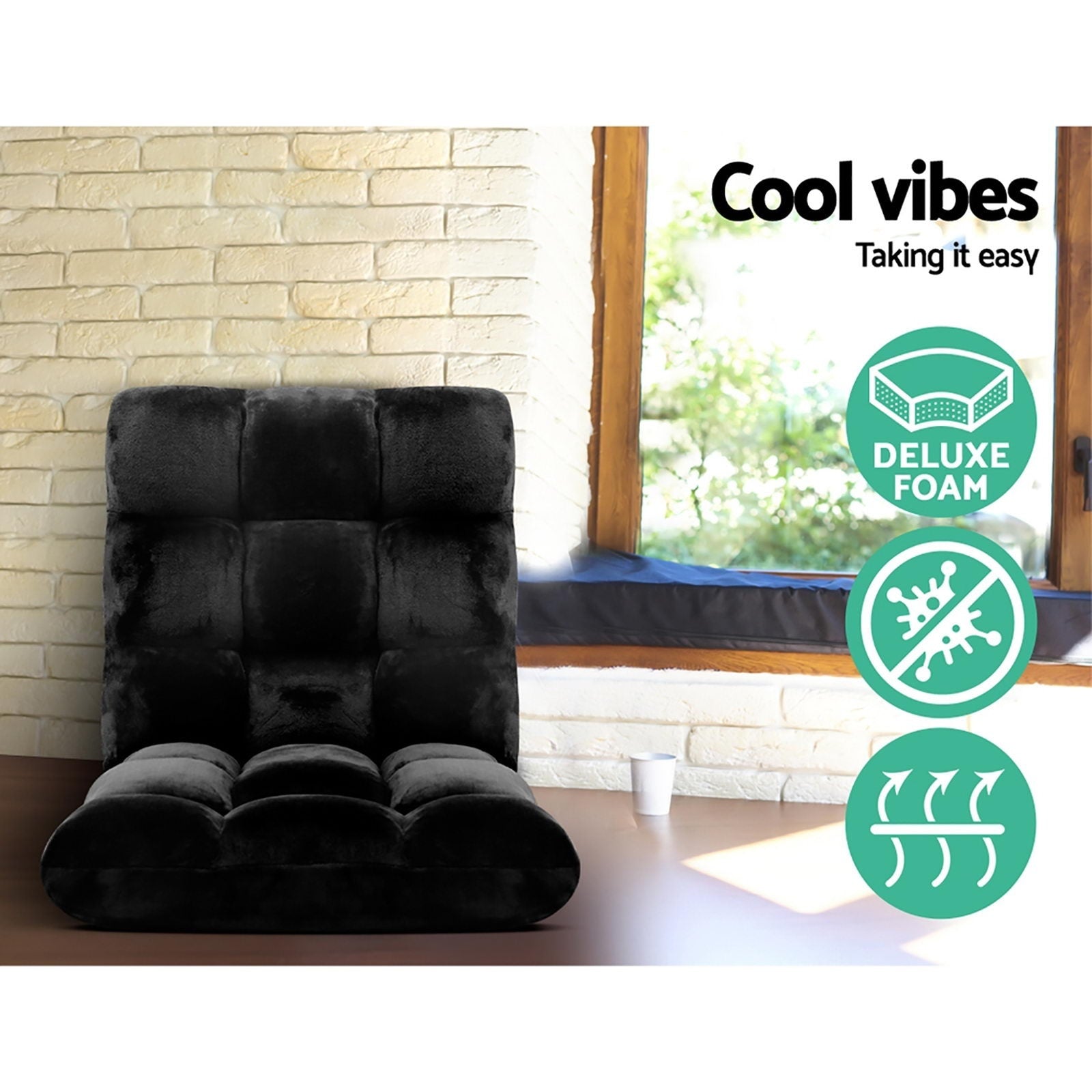 Artiss 4X Lounge Sofa Bed Flannel Fabric Black-Furniture > Bar Stools & Chairs > Arm Chairs & Recliners-PEROZ Accessories