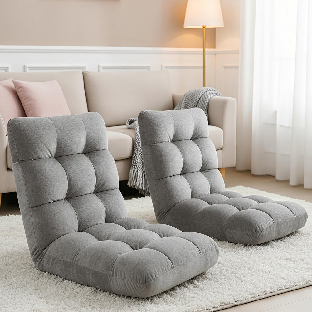Artiss 2X Lounge Sofa Bed Flannel Fabric Grey-Furniture > Bar Stools & Chairs > Arm Chairs & Recliners-PEROZ Accessories