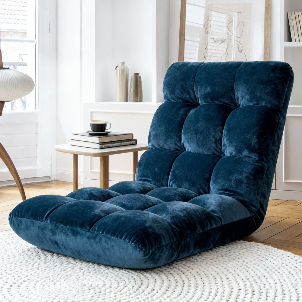 Artiss Floor Lounge Sofa Bed Flannel Fabric Navy-Furniture > Bar Stools & Chairs > Arm Chairs & Recliners-PEROZ Accessories