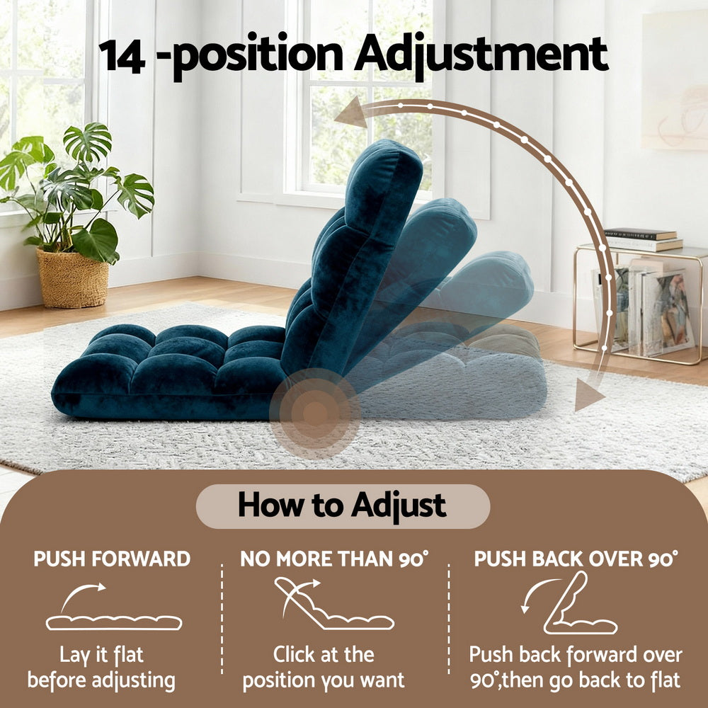 Artiss Floor Lounge Sofa Bed Flannel Fabric Navy-Furniture > Bar Stools & Chairs > Arm Chairs & Recliners-PEROZ Accessories