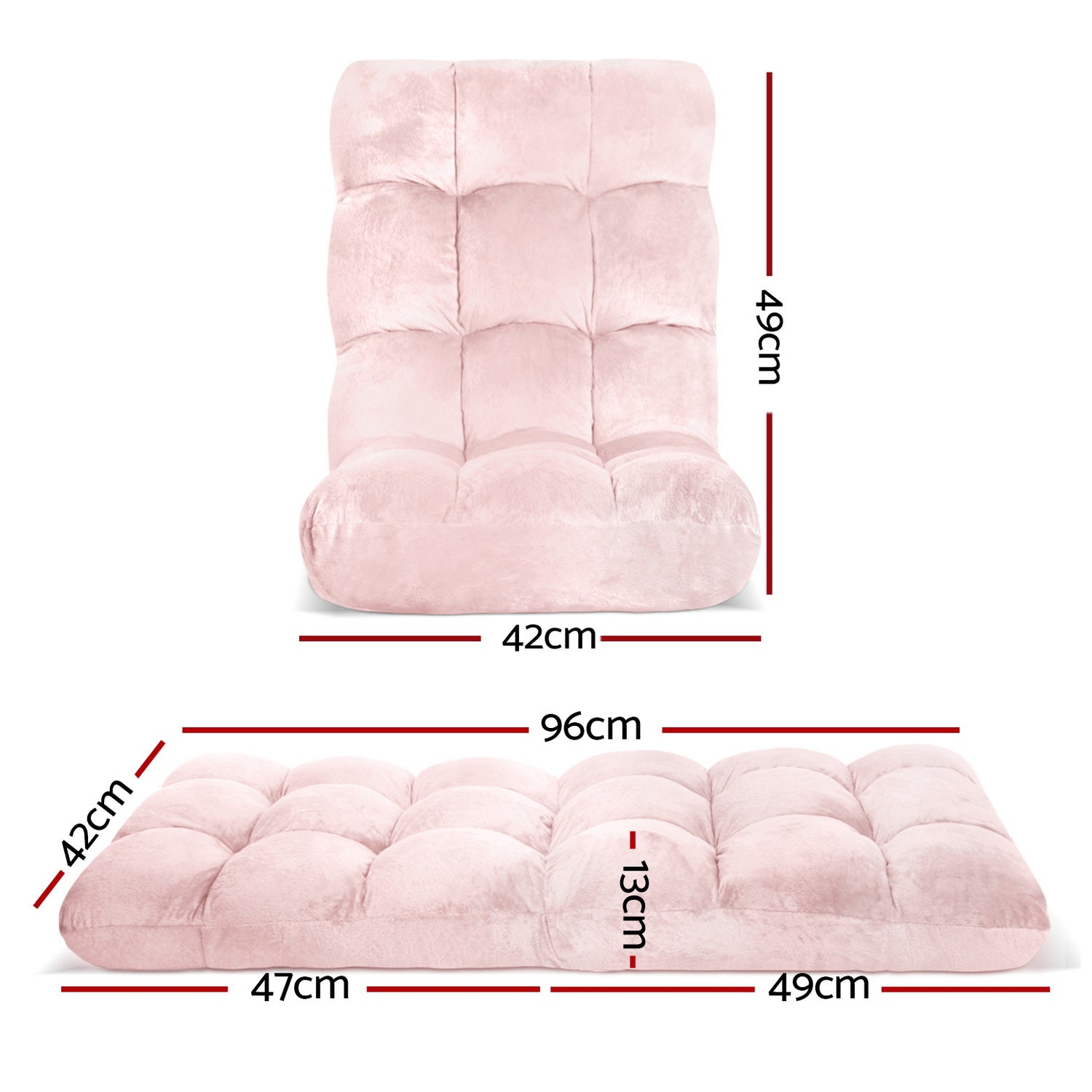 Artiss 2PCS Floor Lounge Sofa Bed Flannel Fabric Pink-Furniture > Bar Stools & Chairs > Arm Chairs & Recliners-PEROZ Accessories
