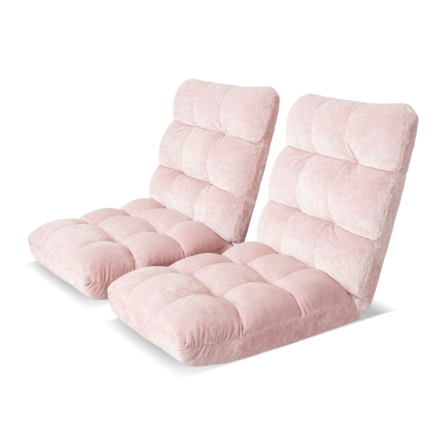 Artiss 2PCS Floor Lounge Sofa Bed Flannel Fabric Pink-Furniture > Bar Stools & Chairs > Arm Chairs & Recliners-PEROZ Accessories