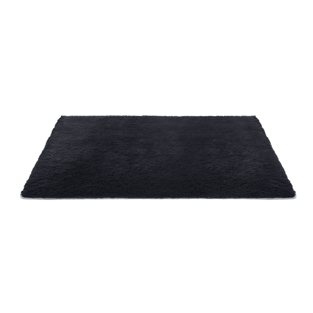 Artiss Floor Rug 140x200cm Plush Area Shaggy Rug Living Room Bedroom Carpet Black-Home & Garden > Rugs > Floor Rugs-PEROZ Accessories